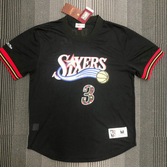 Mitchell Ness Allen Iverson 3 Black Philadelphia 76ers HWC Mesh T-Shirt Jersey